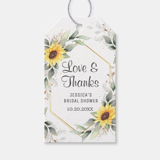 Étiquettes-cadeau Elegant Sunflower Greenery Bridal Shower Thank You (Devant)