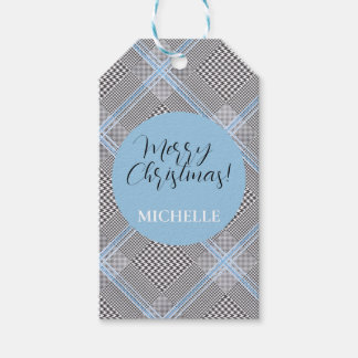 Étiquettes-cadeau Élégant Tartan Bleu Moderne Personnalisé