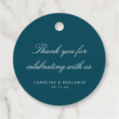 Étiquettes Cadeau Elegant Teal Script Wedding Custom Thank You (Dos)