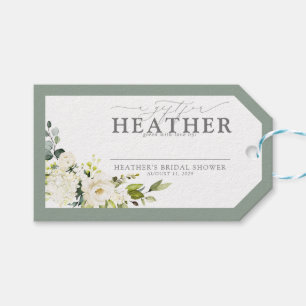 Étiquettes-cadeau Élégant Vert Gris Blanc Baby Shower Sans Emballage