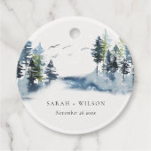 Étiquettes Cadeau Élégant Vert Pine Bleu Bois Mariage des oiseaux fo (Devant)