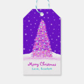 Étiquettes-cadeau Élégant violet décoré sapin de Noël vacances (Dos)