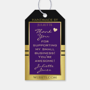 Étiquettes-cadeau Élégant violet foncé et or avec un coeur minuscule