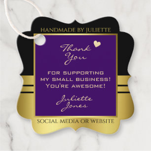 Étiquettes Cadeau Élégant violet foncé et or avec un coeur minuscule
