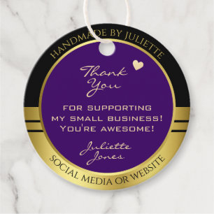 Étiquettes Cadeau Élégant violet foncé et or avec un coeur minuscule