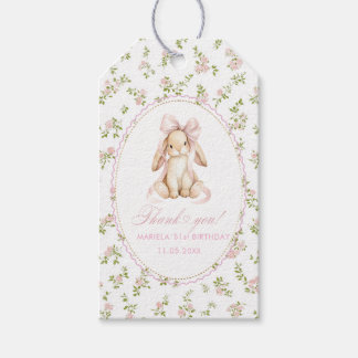 Étiquettes-cadeau Elegant Watercolor bunny vintage floral 1st birthd