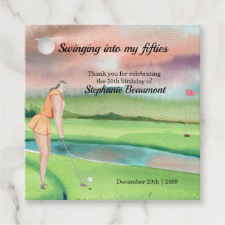 Étiquettes Cadeau Elegant Woman Golf Player Swinging 50th Birthday