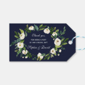 Étiquettes-cadeau Elégante aquarelle blanc Floral bleu foncé Mariage (Devant (Horizontal))