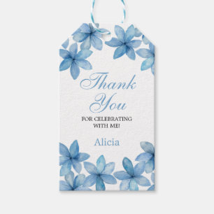 Étiquettes-cadeau Elégante aquarelle bleu Fleur d'anniversaire Merci