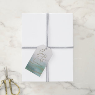Étiquettes-cadeau Elégante aquarelle dans Ocean & Gold Économisez no