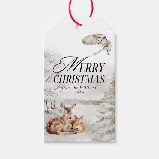 Étiquettes-cadeau Elégante aquarelle de cerf floral Joyeux Noël (Devant)