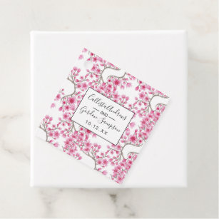 Étiquettes Cadeau Elégante aquarelle fleurie de cerisiers roses