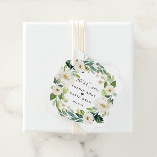 Étiquettes Cadeau Elégante aquarelle Fleurs blanches Mariage de cour (En situation)