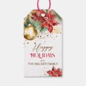 Étiquettes-cadeau Elégante aquarelle or rouge poinsettia Noël (Devant)