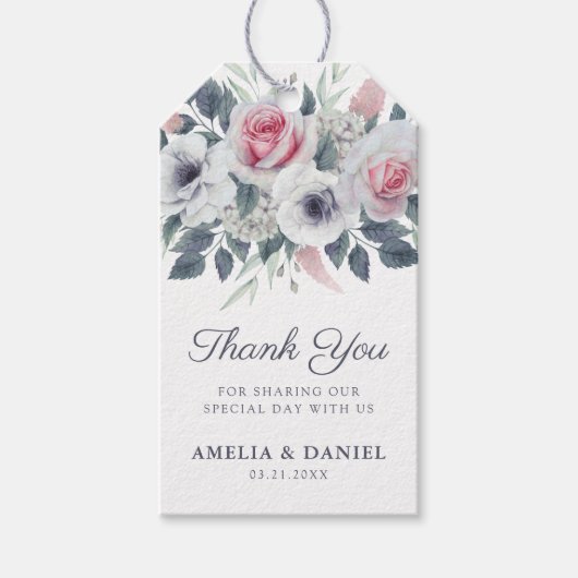 Étiquettes-cadeau Elégante aquarelle Rose Mariage bleu Merci (Devant)