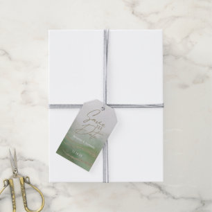 Étiquettes-cadeau Elégante aquarelle Vert & Or Enregistrer la date