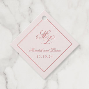 Étiquettes Cadeau Élégante balise de monogramme rose diamant simple