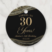 Étiquettes Cadeau Elégante Black Gold Agate 30e fête d'anniversaire (Dos)