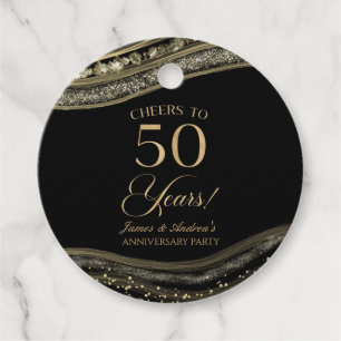 Étiquettes Cadeau Élégante Black Gold Agate 50e Anniversaire Party