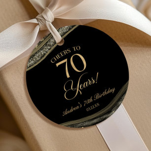 Étiquettes Cadeau Elégante Black Gold Agate 70e fête d'anniversaire