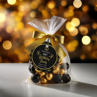 Étiquettes Cadeau Elégante Black Gold Butterflies 60e fête d'anniver