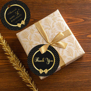 Étiquettes Cadeau Elégante Black & Gold Surprise fête d'anniversaire