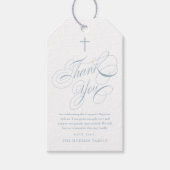 Étiquettes-cadeau Élégante calligraphie Baptême bleu Merci Favoriser (Devant)