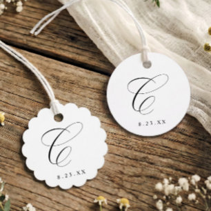 Étiquettes Cadeau Élégante Calligraphie C Monogramme Initial Mariage