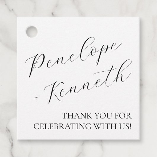 Étiquettes Cadeau Élégante calligraphie de script Mariage blanc pers (Devant)