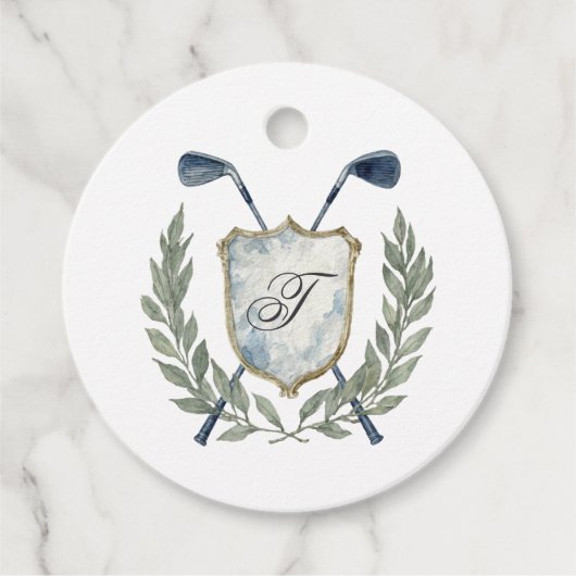Étiquettes Cadeau Élégante Classique Monogram Golf Crest Anniversair (Devant)