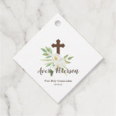 Étiquettes Cadeau Élégante Communion florale blanche et verte (Devant)