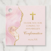 Étiquettes Cadeau Élégante Confirmation Cross Pink Gold Agate Party (Devant)
