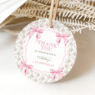 Étiquettes Cadeau Elégante coquette Bow rose 1er anniversaire Merci