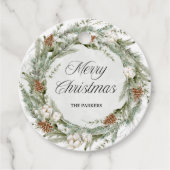 Étiquettes Cadeau Elégante couronne de pin et verdure | Joyeux Noël (Devant)