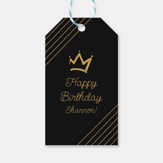 Étiquettes-cadeau Elégante couronne d'or noir (Devant)