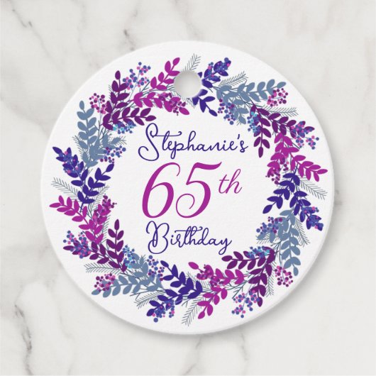 Étiquettes Cadeau Élégante couronne rose violet 65e anniversaire (Devant)