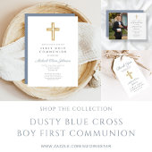 Étiquettes Cadeau Elégante Croix Bleue Boy First Communion