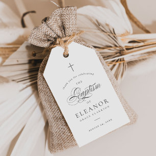 Étiquettes-cadeau Élégante croix calligraphie Baptême Merci Favorise