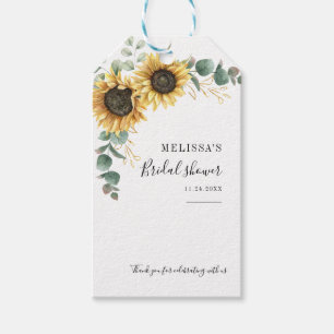Étiquettes-cadeau Élégante douche de mariée au tournesol eucalyptus