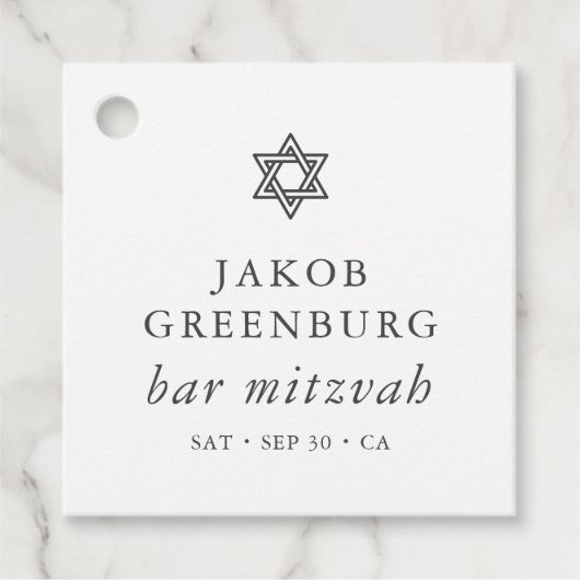 Étiquettes Cadeau Élégante étoile simple moderne de David Bar Mitzva (Devant)