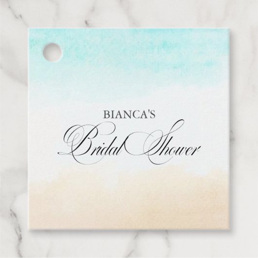 Étiquettes Cadeau Élégante Fête de Fiançailles Tropicale Côtière (Devant)