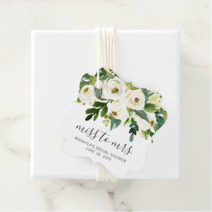 Étiquettes Cadeau Élégante Fête de Mariage Florale Blanche Moderne