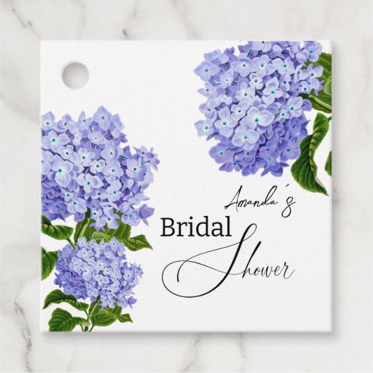 Étiquettes Cadeau Élégante Fête de Mariage Florale d'Hydrangea Bleu (Devant)