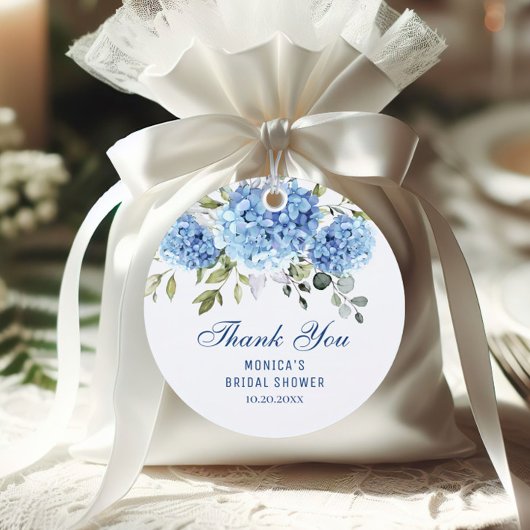 Étiquettes Cadeau Elégante Fête des mariées Blue Hydrangea Eucalyptu