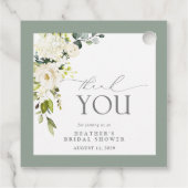 Étiquettes Cadeau Elégante Fête des mariées couleur vert gris blanc (Dos)