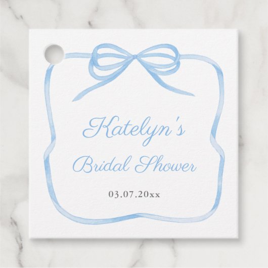 Étiquettes Cadeau Elégante Fête des mariées de Bow bleu clair (Devant)