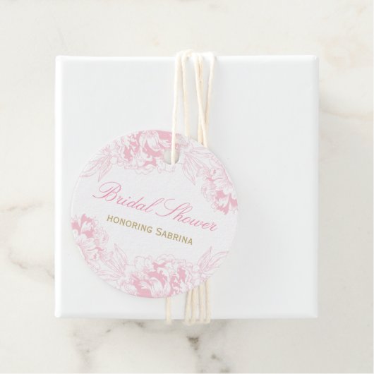 Étiquettes Cadeau Elégante Fête des mariées de pivoine rose or (En situation)