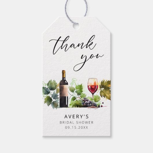 Étiquettes-cadeau Elégante Fête des mariées de vin Merci (Devant)