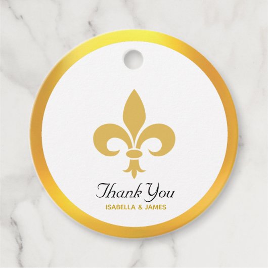 Étiquettes Cadeau Elégante Fleur de Lis sur Mariage Merci noir (Devant)