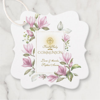 Étiquettes Cadeau Elégante Fleurs Magnolia Or Première Communion Sai